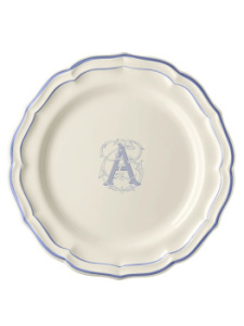 Gien Filet Bleu Monogramme Тарелка для основного блюда с буквой А, диаметр - 26 см, белый