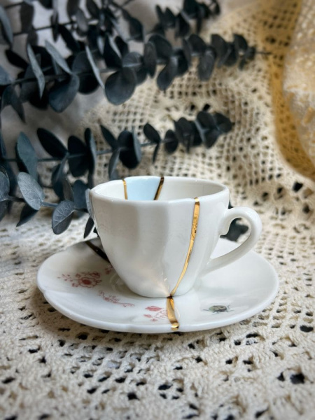 Seletti Kintsugi Фарфоровая кофейная пара для эспрессо, цвет - белый, красный, золотой