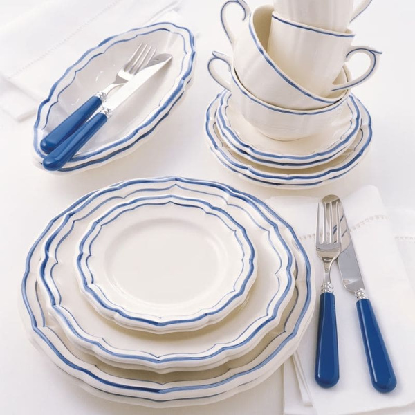 Gien Filet Bleu Десертная тарелка, диаметр - 23,2 см, цвет - белый с голубым кантом