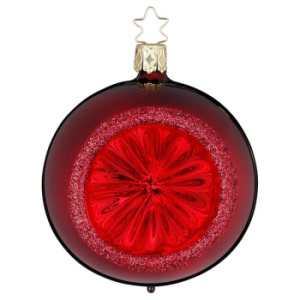 Inge Glas Стеклянная елочная игрушка Шар с отражателем и красными блестками, диаметр - 10 см
