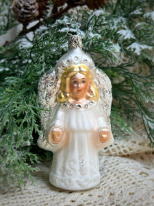 Inge Glas Стеклянная елочная игрушка Ангел с кристаллами Swarowski, размер - 13 см