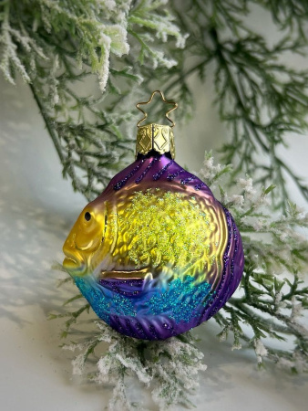 Inge Glas Стеклянная елочная игрушка Рыба Фугу, размер - 6 см