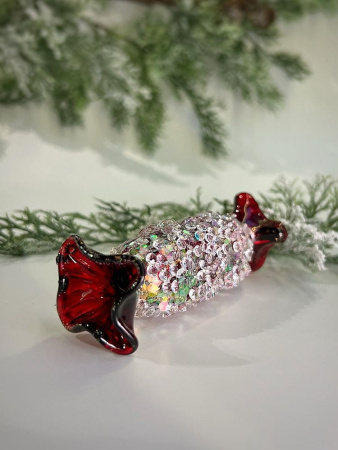 ShiShi Стеклянная елочная игрушка Прямоугольная карамель со стразами, 11,5 см, цвет - красный