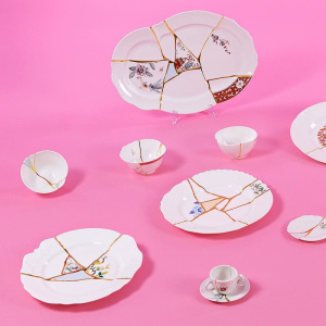 Seletti Kintsugi Десертная тарелка, 21 см, белый/желтый/красный/золотой