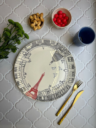 Gien Ca C'est Paris Блюдо для торта, диаметр - 30 см, цвет - белый, черный, красный