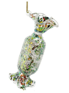 ShiShi Стеклянная елочная игрушка Прямоугольная карамель с желто-зелеными блестками, высота - 8 см