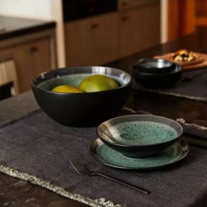 Pomax MIRHA ESMERALDA Большой керамический салатник, диаметр - 25,4 см, черный, бирюзовый