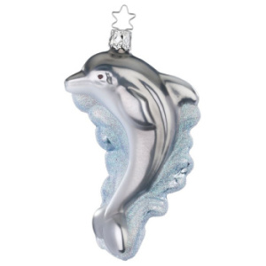 Inge Glas Стеклянная елочная игрушка Дельфин, размер - 12,5 см