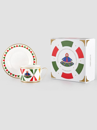Farforite Зимняя ярмарка Фарфоровая чайная пара Зеленая ярмарка, объем - 250 мл