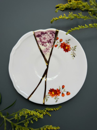 Seletti Kintsugi Фарфоровая чайная пара с двумя ручками, цвет - белый, золотой