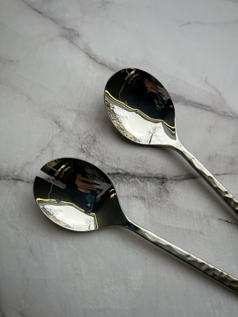 Degrenne Fuse Martele Laiton Набор из 2 сервировочных ложек для салата, 26 см, нержавеющая сталь