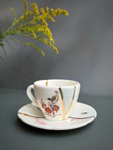 Seletti Kintsugi Фарфоровая кофейная пара для эспрессо, цвет - белый, красный, золотой
