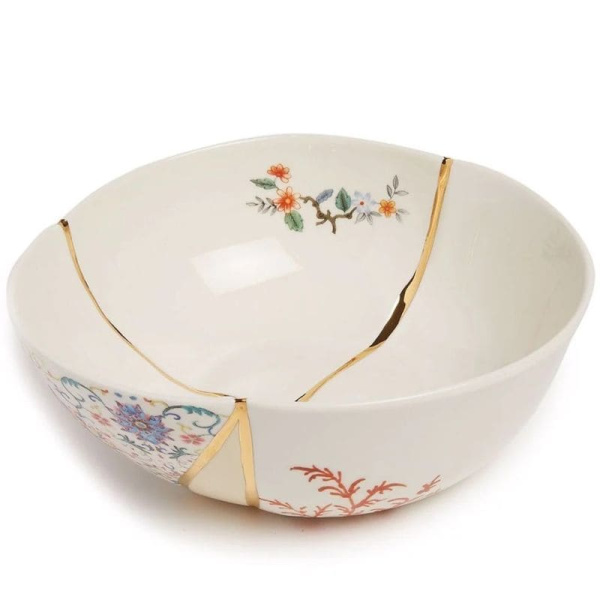 Seletti Kintsugi Салатник, 19x19x7,2 см, белый/разноцветный/золотой