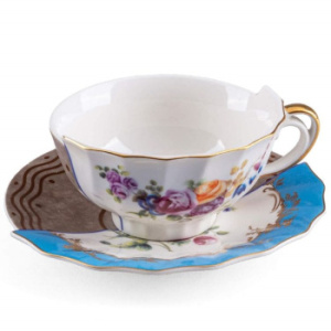 Seletti Hybrid Фарфоровая чайная пара Kerma, 10,5х10,8х5,7 см, цвет - белый, коричневый, синий