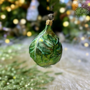 Kruzel Стеклянная елочная игрушка Капуста брюссельская, высота - 6 см, цвет - зеленый