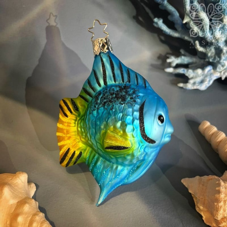 Inge Glas Стеклянная елочная игрушка Голубая рыба - хирург, размер - 11 см