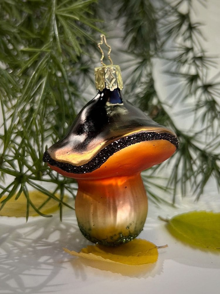 Inge Glas Стеклянная елочная игрушка Белый гриб, высота - 7,5 см