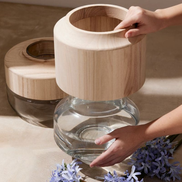 EDG Декоративная ваза Biforma Cilindro, размеры: 23х23х30h см, стекло, дерево