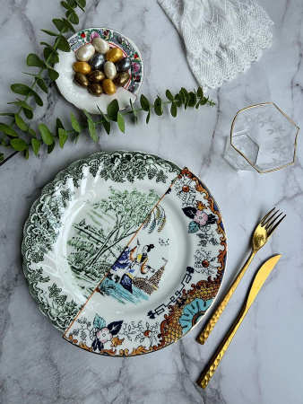 Seletti Hybrid Фарфоровая обеденная тарелка Ipazia, диаметр - 27,5 см, белый, зеленый, оранжевый