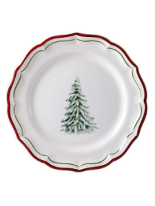 Gien Filet Noel Десертная тарелка, диаметр - 23,2 см, цвет - белый, зеленый, красный