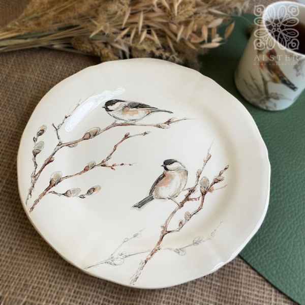Gien Oiseaux de la foret Десертная тарелка с рисунком Nonnette, 23,2 см, белый, коричневый
