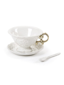 Seletti I-Wares Фарфоровая чайная пара с ложечкой, рамзеры: 13х13х7h см, цвет - белый, золотой