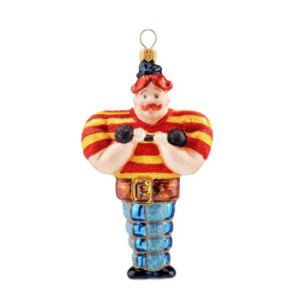 Mysteria Стеклянная елочная игрушка Атлет с гантелей, ширина - 6,8 см, высота - 11,4 см