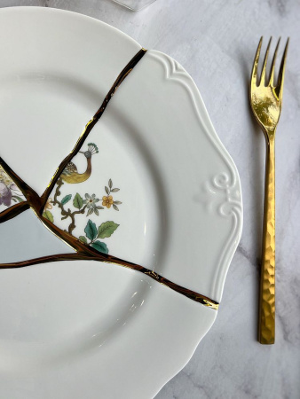 Seletti Kintsugi Тарелка для основного блюда, диаметр - 27.5 см, цвет - белый, зеленый, золотой