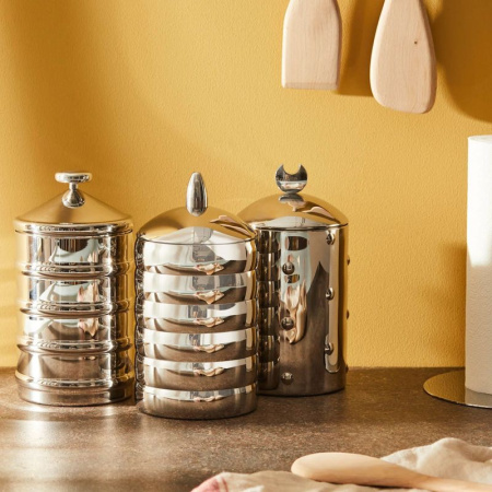Alessi Kalisto 3 Металлическая емкость для хранения сыпучих продуктов, размеры: 11х11х21h см, сталь