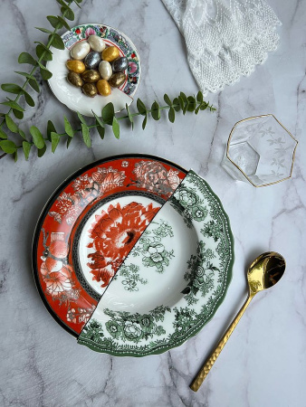 Seletti Hybrid Фарфоровая суповая тарелка Cecilia, диаметр - 25,4 см, белый, зеленый, оранжевый