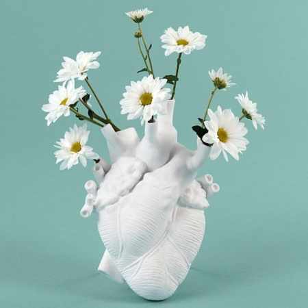 Seletti Love in Bloom Ваза - сердце с металлической подставкой, 25 см, цвет - белый матовый