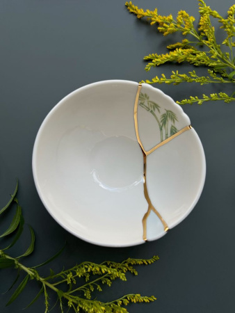 Seletti Kintsugi Фарфоровая пиала, диаметр - 11,5 см, цвет - белый, зеленый, золотой