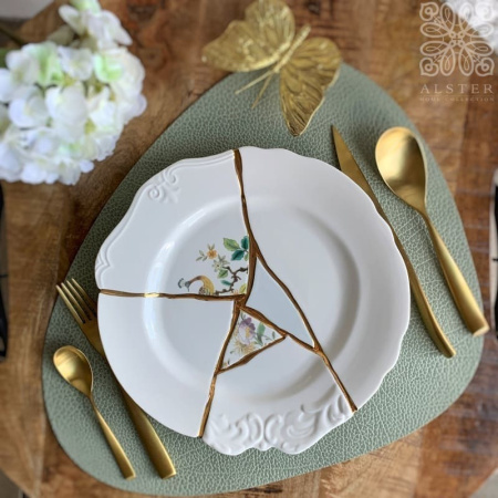 Seletti Kintsugi Тарелка для основного блюда, диаметр - 27.5 см, цвет - белый, зеленый, золотой