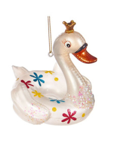Goodwill Стеклянная елочная игрушка - надувной круг Лебедь, размер - 10 см, белый