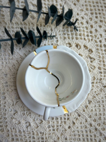 Seletti Kintsugi Фарфоровая кофейная пара для эспрессо, цвет - белый, синий, золотой