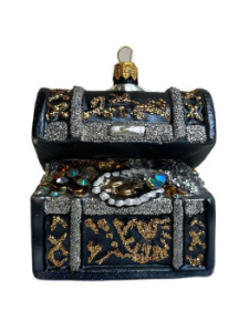 Kruzel Стеклянная елочная игрушка ручной работы Сундук с сокровищами - 9 см