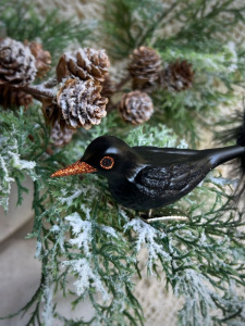 Inge Glas Стеклянная елочная игрушка на прищепке Черная птица с длинным хвостом, размер - 10,5 см