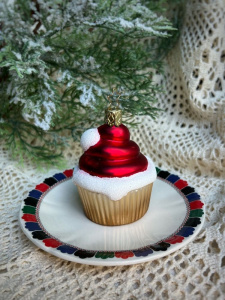 Inge Glas Стеклянная елочная игрушка Новогодний кекс, размер - 8 см