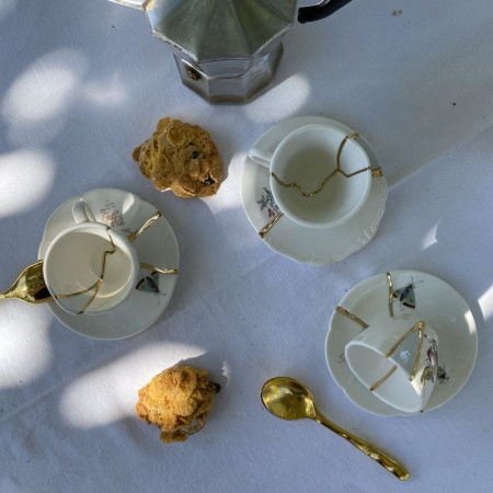 Seletti Kintsugi Фарфоровая кофейная пара для эспрессо, цвет - белый, синий, золотой