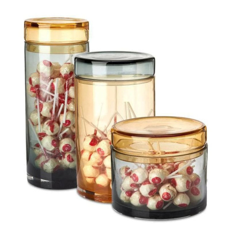 Pols Potten Caps and Jars Chic Набор стеклянных банок с крышками для хранения, цвет- серый, янтарный