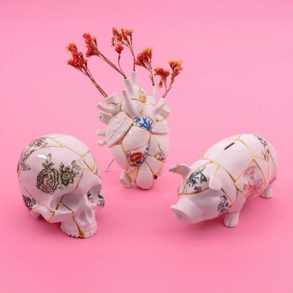Seletti Kintsugi Декоративная фарфоровая копилка Piggy Bank, размеры: 31,5х13х14,5h см, цвет - белый