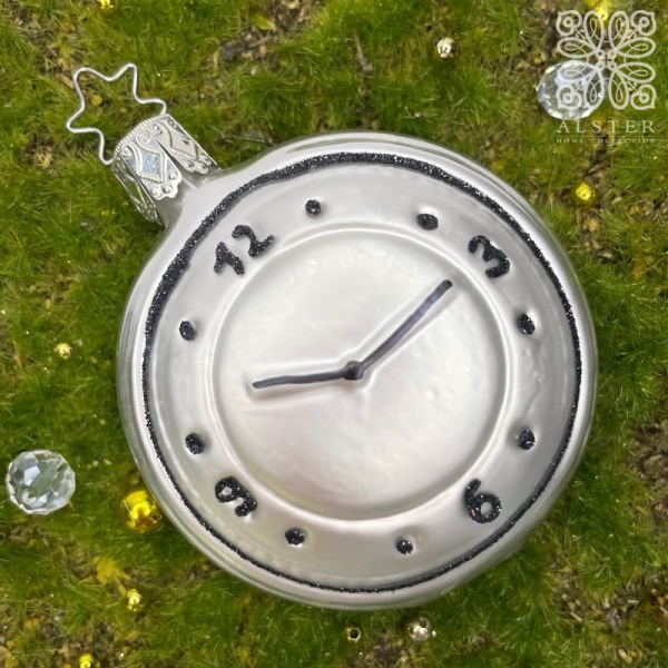 Inge Glas Стеклянная елочная игрушка Карманные часы, размер - 11,5 см