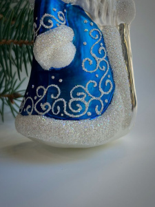 Inge Glas Стеклянная елочная игрушка Дед Мороз в синей шубе, размер - 14,5 см