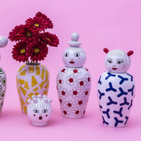 Seletti Le Canopie Декоративная ваза с крышкой Lula, размеры: 17,5х17,5х36,5 см, белый, розовый