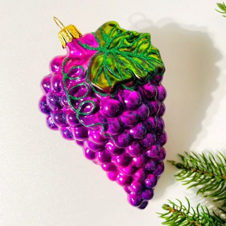 Impuls Стеклянная елочная игрушка Фиолетовый виноград, высота - 12 см