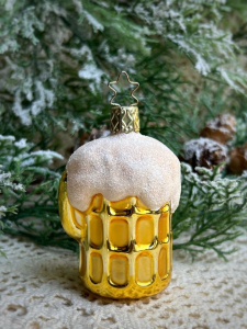 Inge Glas Стеклянная елочная игрушка Кружка пива, высота - 8 см