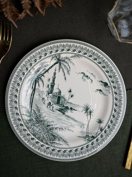 Gien Les Depareillees Десертная тарелка Вид на Восток, диаметр - 22 см, цвет - белый, зеленый