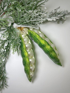 Kruzel Стеклянная елочная игрушка ручной работы Зеленый горошек - 13 см