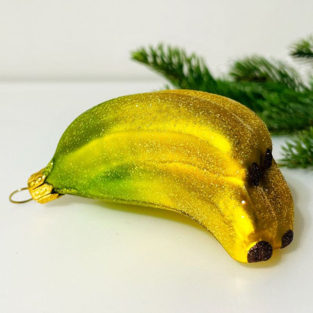 Impuls Banana Bunch Стеклянная елочная игрушка ручной работы Бананы, высота - 8 см