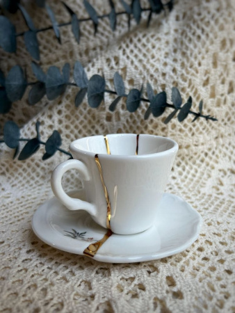 Seletti Kintsugi Фарфоровая кофейная пара для эспрессо, цвет - белый, синий, золотой
